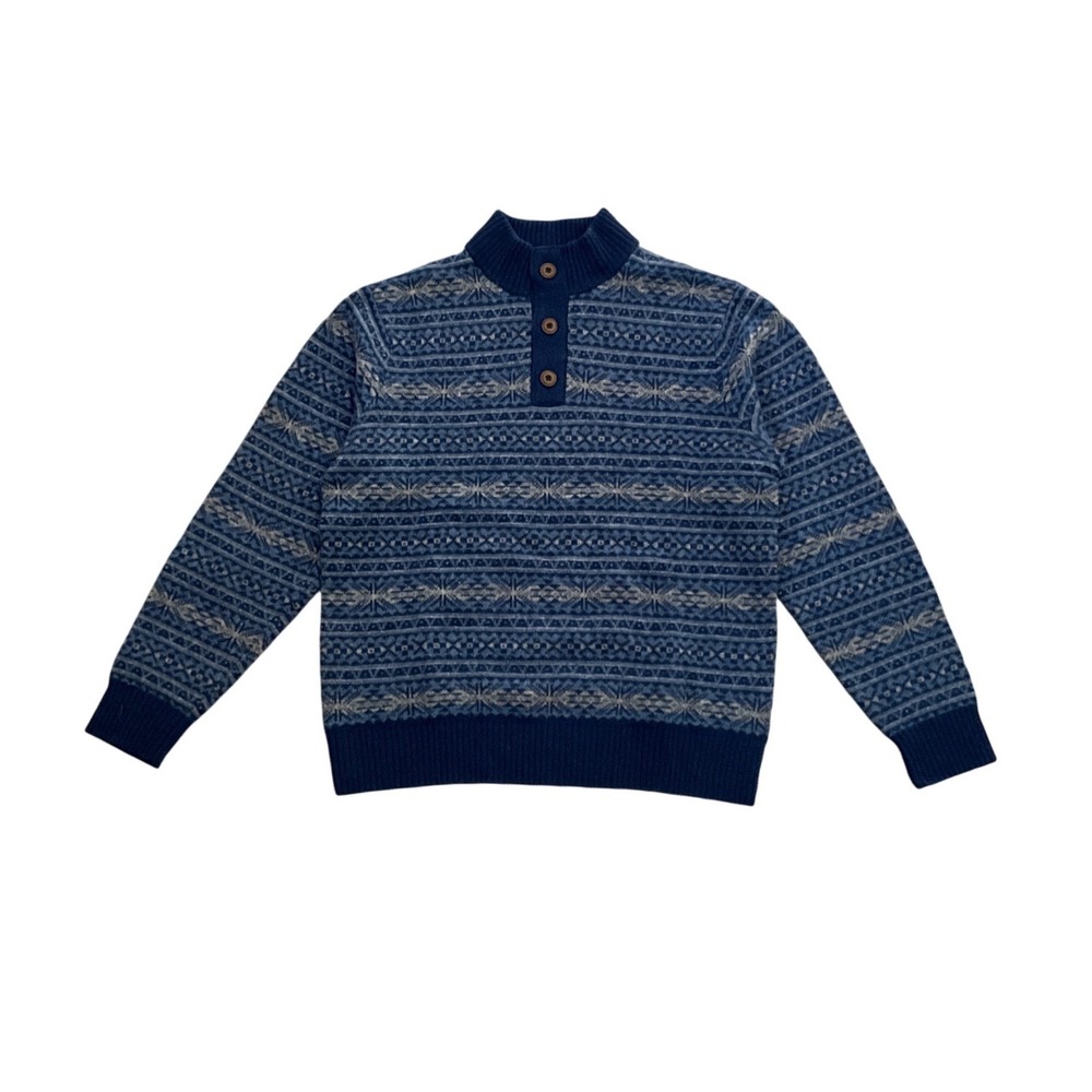 Vineyard Vines Lambswool Fair Isle Blue Stand Collar Button Sweater Mens Size M